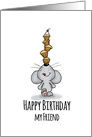 Happy Birthday my Friend - Cute Mouse is balancing cupcakes card