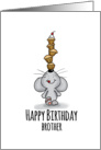 Happy Birthday Brother - Cute Mouse is balancing cupcakes card