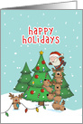 Happy Holidays Reindeer with Antler Ornaments and Little Red Bird card