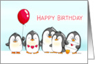 Cute Penguin Birthday with Red Ballon card