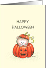 Cute Happy Halloween Card with little Kitten in Pumpkin card