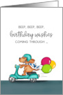 Dog on Scooter Birthday Beep card