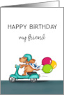 Happy Birthday my Friend Dog on Scooter card