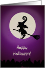 Happy Halloween - Witch on Broom in front of the Moon! card