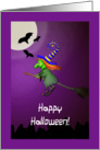 Happy Halloween - Witch on Broom in front of the Moon! card