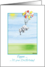 23rd Birthday, cute Elephant flying with balloons! card