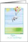 36th Birthday, cute Elephant flying with balloons! card