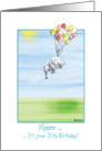 35th Birthday, cute Elephant flying with balloons! card