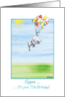 Humorous 75th Birthday, 75 cute Elephant flying with balloons! card