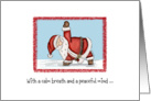 Santa Claus in Yoga-Triangle-Pose with a calm breath and peaceful mind card