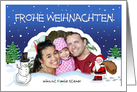 Frohe Weihnachten German Christmas with Santa Claus and Snowman card