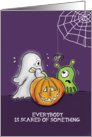 Halloween - Cute scared Ghost with Pumpkin Monster and Spider card