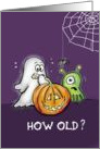 Halloween - Birthday Cute scared Ghost with Pumpkin Monster and Spider card