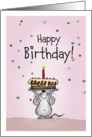 Happy Birthday Mouse with Cake, Candle and Confetti card