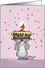Zweiter Geburtstag - Kleine Maus mit Kuchen, Kerze und Konfetti card