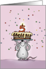 5th Birthday Mouse with Cake, Fifth Birthday - Candle and Confetti card