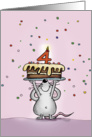 Vierter Geburtstag - Maus mit mit Kuchen und Konfetti card