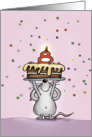 Achter Geburtstag - Maus mit mit Kuchen und Konfetti card