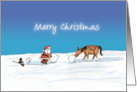 Santa Claus and Horse are building a Snowman card
