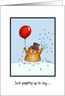 Groundhog Day - Groundhog with Balloon with Hat and Confetti card