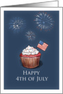 4th of July Cupcake with US Flag and Fireworks card