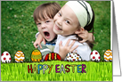 Easter Photo Card with Colored Eggs and Grass card