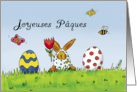 French Easter Joyeuses Pques -Humorous with Rabbit in Egg Costume card