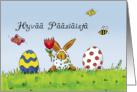 Hyv Psiist, Finnish Happy Easter, Humorous with Rabbit and Eggs card