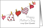 Mothers Day - Greatgrandma - Hearts on Clothesline card