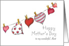 Mothers Day - wonderful Aunt - Hearts on Clothesline card