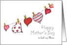 Mothers Day - to both my Moms - Hearts on Clothesline card