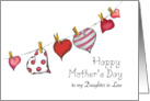 Mothers Day - to my Daugher in Law - Hearts on Clothesline card