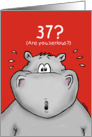 37th Birthday - Humorous, Surprised, Cartoon - Hippo card