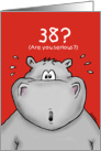 38th Birthday - Humorous, Surprised, Cartoon - Hippo card