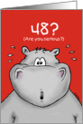 48th Birthday - Humorous, Surprised, Cartoon - Hippo card