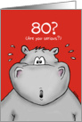 80th Birthday - Humorous, Surprised, Cartoon - Hippo card