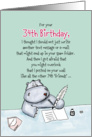 34th Birthday - Humorous, Whimsical Card with Hippo card