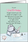 52nd Birthday - Humorous, Whimsical Card with Hippo card