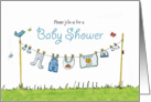 Baby Shower for Boy - Cute Clothesline with Babyclothes card