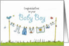 Congratulations on your Baby Boy - Cute Clothesline with Babyclothes card