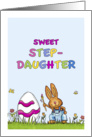 Happy Easter Stepdaughter - Cute Bunny with Egg card