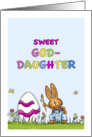 Happy Easter Goddaughter - Cute Bunny with Egg card