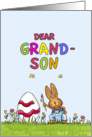 Happy Easter Grandson - Cute Bunny with Egg card