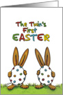 Twins First Easter - 1st Easter, Humorous, whimsical with two Rabbits card