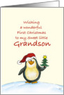 First Christmas for Grandson- Cute Christmas Card with Penguin card