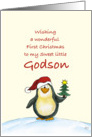 First Christmas for Godson - Cute Christmas Card with Penguin card