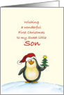 First Christmas for Son - Cute Christmas Card with Penguin card