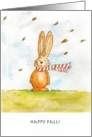 Happy Fall - Cute Autumn Greetings with Bunny in the wind card