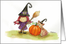 Happy Halloween - Cute witch with cat, pumpkin and broom card