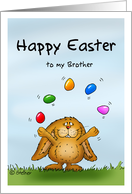 Happy Easter to my Brother - Cute Bunny juggling with eggs card